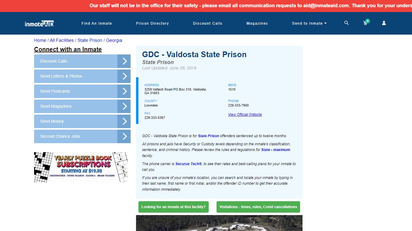 GDC - Valdosta State Prison & Inmate Search - Valdosta, GA